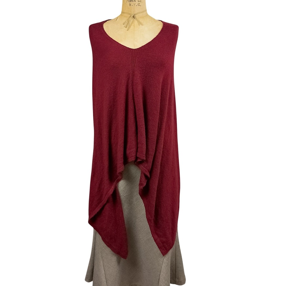 100% Cashmere Poncho Top Asymmetric Sharkbite Hem Quiet Luxury Old Money Wrap OS